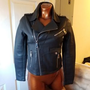 NEW Maje Lamb leather Moto black biker Jacket S